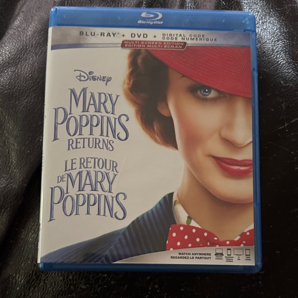Disney Mary Poppins Returns Blu-ray with Red and Blue Cover